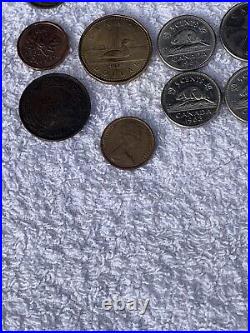 Lot of Various World Coins, Collectable Tokens, Medals, and Medallions