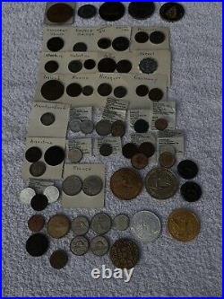 Lot of Various World Coins, Collectable Tokens, Medals, and Medallions