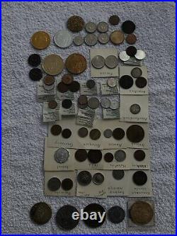 Lot of Various World Coins, Collectable Tokens, Medals, and Medallions