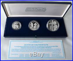 MEXICO 175 Pesos 3-Coin Silver 54.43g Proof Set 1985 World Cup Soccer Box/CoA