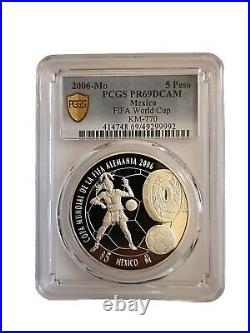 MEXICO 2006 5 PESOS, (5 $) PROOF Silver Coin FIFA World Cup Germany