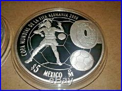 MEXICO 5 Pesos 2006 World Cup Soccer / Football Mo Proof Silver Coins