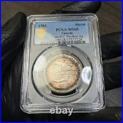 MS68 1986 Canada BC Pavillion World Expo Silver Medal, PCGS- Rainbow Toned