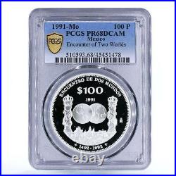 Mexico 100 pesos Encounter of Two Worlds Ships PR68 PCGS silver coin 1991