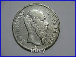 Mexico 1866 1 Peso Maximilian Empire Circulated Silver World Coin