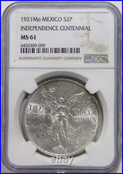 Mexico 1921 2 Pesos Winged Liberty Ngc Graded Ms61 Unc Silver World Coin