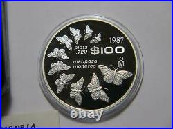 Mexico 1987 $100 Pesos Monarch Butterfly Dcam Proof Silver Gem World Coin