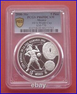 Mexico 2006 FIFA World Cup Soccer Games 5 Pesos Silver Proof Coin PCGS PR69DCAM