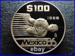 Mexico World Cup Mexico 1986 100 Pesos. 925 Silver Coin 1986 Mo PP