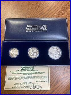 Mexico set of 3 coins Football World Cup 1986 silver coins 1985