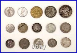 Mix lot of 15 silver coins from all over the world and different years