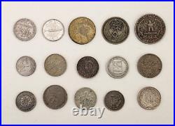 Mix lot of 15 silver coins from all over the world and different years