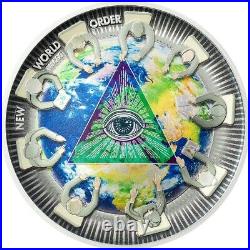 NEW WORLD ORDER Great Conspiracies 2 Oz Silver Coin 10$ Palau 2021
