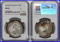 NGC Graded MS62 Japan Meiji Year 34 (1901) 1 Yen Y# A25.3 World Silver Coin