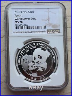 NGC MS70 China 2019 Silver 30g Commemorative Panda Coin World Stamp Exhibition