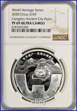 NGC PF69 2020 China World Heritage Liangzhu Ancient City Ruins 30g Silver Coin