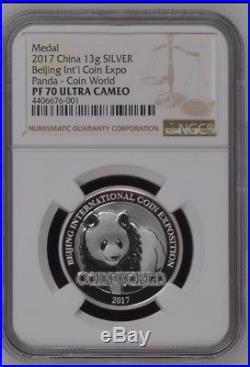 NGC PF70 2017 COTY Panda Beijing Coin expo Panda Coin World Silver plated medal