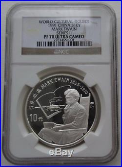 NGC PF70 China 1991 World Culture Figures Author Mark Twain Silver Coin 27g S10Y