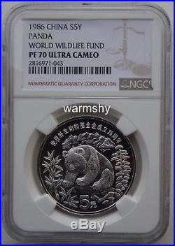 NGC PF70 Ultra Cameo China 1986 World Wildlife Fund Panda Silver Coin S5Y COA