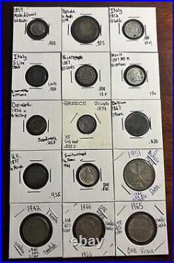 NICE! Mixed World Foreign Silver Coin Lot! Spain 1779 2 Reales, 1800s Coins, +