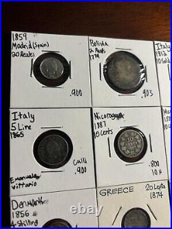 NICE! Mixed World Foreign Silver Coin Lot! Spain 1779 2 Reales, 1800s Coins, +