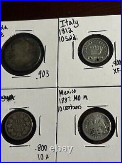 NICE! Mixed World Foreign Silver Coin Lot! Spain 1779 2 Reales, 1800s Coins, +