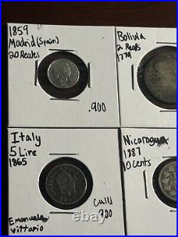 NICE! Mixed World Foreign Silver Coin Lot! Spain 1779 2 Reales, 1800s Coins, +