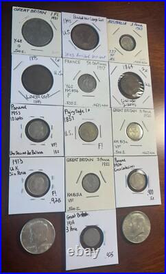 NICE! US/World Foreign Silver Coin Lot 1857 Flying Eagle, Florin/90% Silver, + NICE! US/World Foreign Silver Coin Lot 1857 Flying Eagle, Florin/90% Silver, +