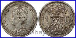 Netherlands 1910 1 Gulden KM# 148 Wilhelmina I World Silver Coin Key Date