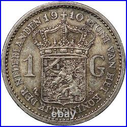 Netherlands 1910 1 Gulden KM# 148 Wilhelmina I World Silver Coin Key Date