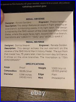 New 2020 W V75 End of World War II 75th Anniversary Proof Silver Medal