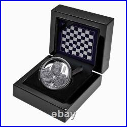 Niue 2023 Chess King Lion Dragon $1 1 Oz Pure Silver Black Proof OGP MINTAGE 999