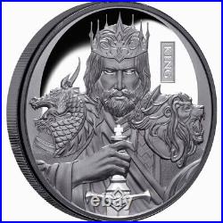 Niue 2023 Chess King Lion Dragon $1 1 Oz Pure Silver Black Proof OGP MINTAGE 999