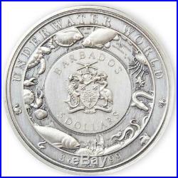 OCTOPUS UNDERWATER WORLD 2021 3 oz Ultra High Relief Pure Silver Coin BARBADOS