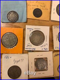 Old Foreign Silver Coin Lot of 14 Collection of Old World Silver Coins