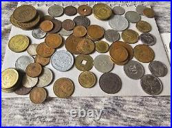 Old Foreign World Coin Lot With Silver See Pics 70 Coins! Canada Hong Kong Peru