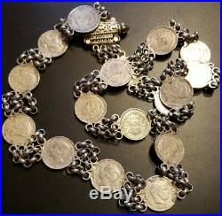 Old World Coin Necklace 17 Silver Coins 202 Grams 15x200 Reis -1909, 1891, 92