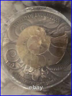 One ounce Silver Burkina Faso 2016 Ammonoidea World Of Evolution. Actual Fossil