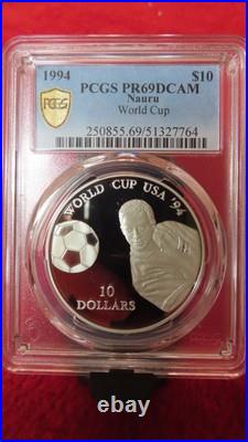 PCGS PR69 Nauru 1994 World Cup Silver $10 FIFA WORLD CUP USA