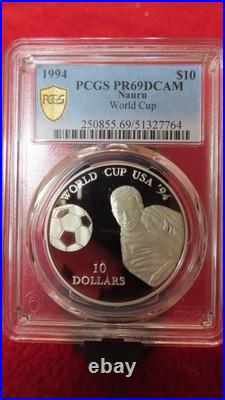PCGS PR69 Nauru 1994 World Cup Silver $10 FIFA WORLD CUP USA