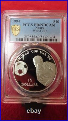 PCGS PR69 Nauru 1994 World Cup Silver $10 FIFA WORLD CUP USA