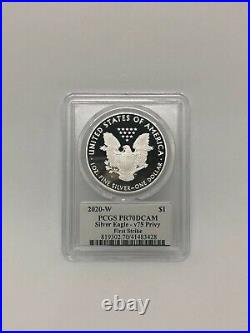 PR70 PCGS 2020 End of World War II V75 American Silver Eagle FIRST STRIKE with COA