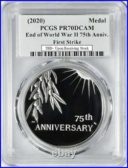 PRESALE, 2020 End of World War II 75th Anniversary Silver Medal PR70DCAM FS PCGS