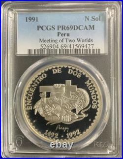 Peru 1991 1 Sol / Meeting of Two Worlds / KM302/ PCGS PR69DCAM/ Superb Gem Coin