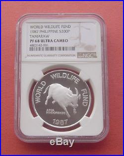 Philippines 1987 World Wildlfe Fund 200 Piso Silver Proof Coin NGC PF68UC