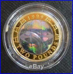 Piedfort £2 Silver Proof 2-Coin Set 1999 Hologram Rugby World Cup + 1998 SOTSOG