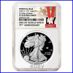 Presale 2020-W Proof $1 American Silver Eagle World War II 75th NGC PF70UC FDI