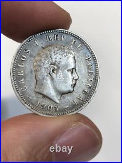 RARE 1903 200 Reis Portugal Carlos I SCARCE 200,000.917 Silver World Coin