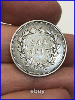 RARE 1903 200 Reis Portugal Carlos I SCARCE 200,000.917 Silver World Coin