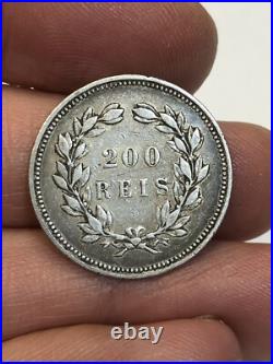 RARE 1903 200 Reis Portugal Carlos I SCARCE 200,000.917 Silver World Coin
